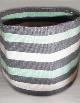 Kiondo-Korb grau-grün-weiss aus Sisal und Wolle